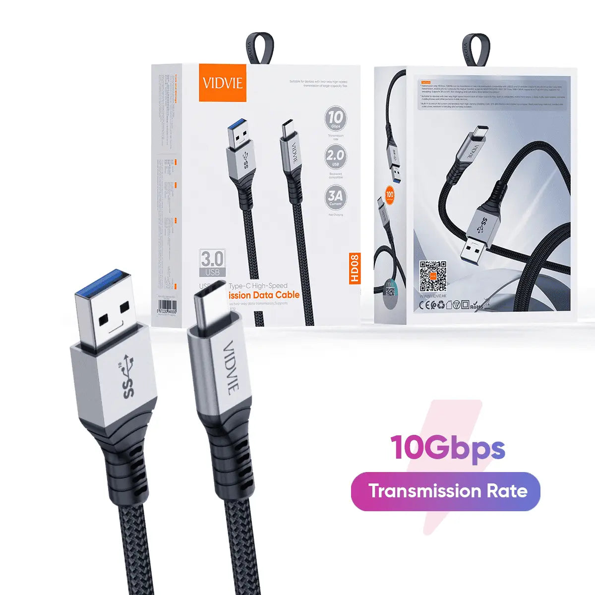VIDVIE HD08 USB A till USB C kabel 1 m