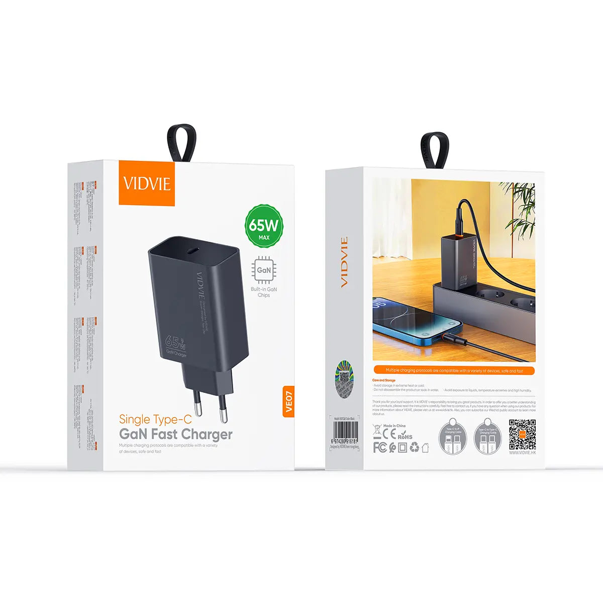 VIDVIE VE07 GaN snabbladdare 65W USB C