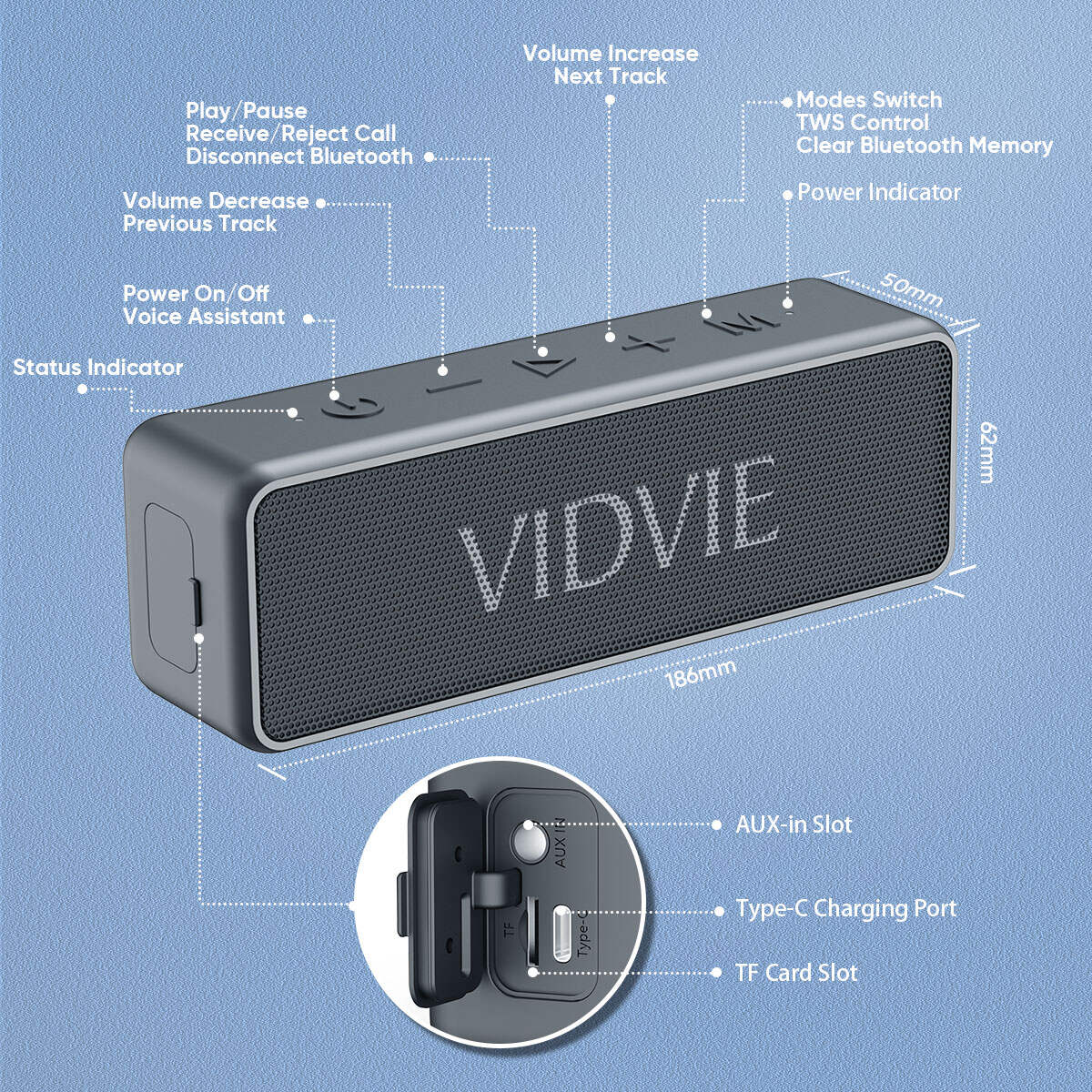 VIDVIE SP914 Bluetooth högtalare 20W
