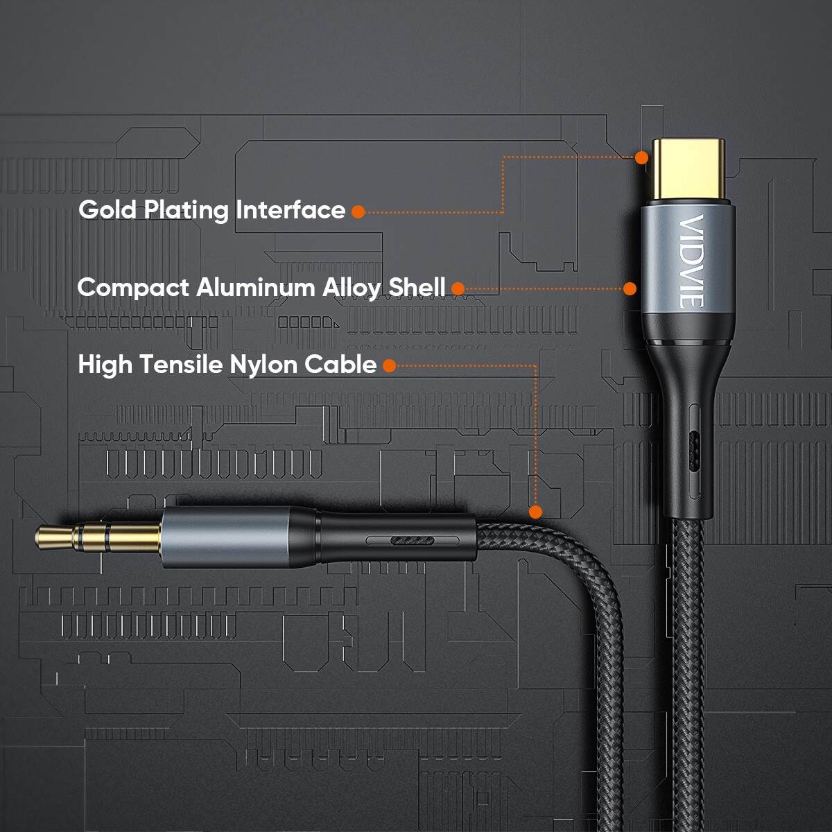 VIDVIE AL1111 USB-C till 3,5 mm AUX-kabel 1,8 m
