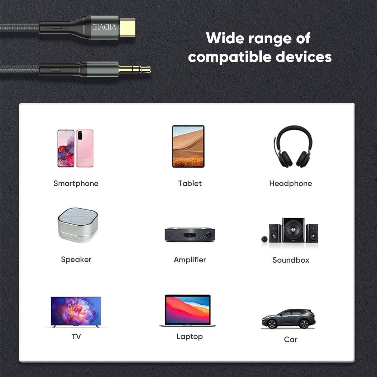 VIDVIE AL1111 USB-C till 3,5 mm AUX-kabel 1,8 m