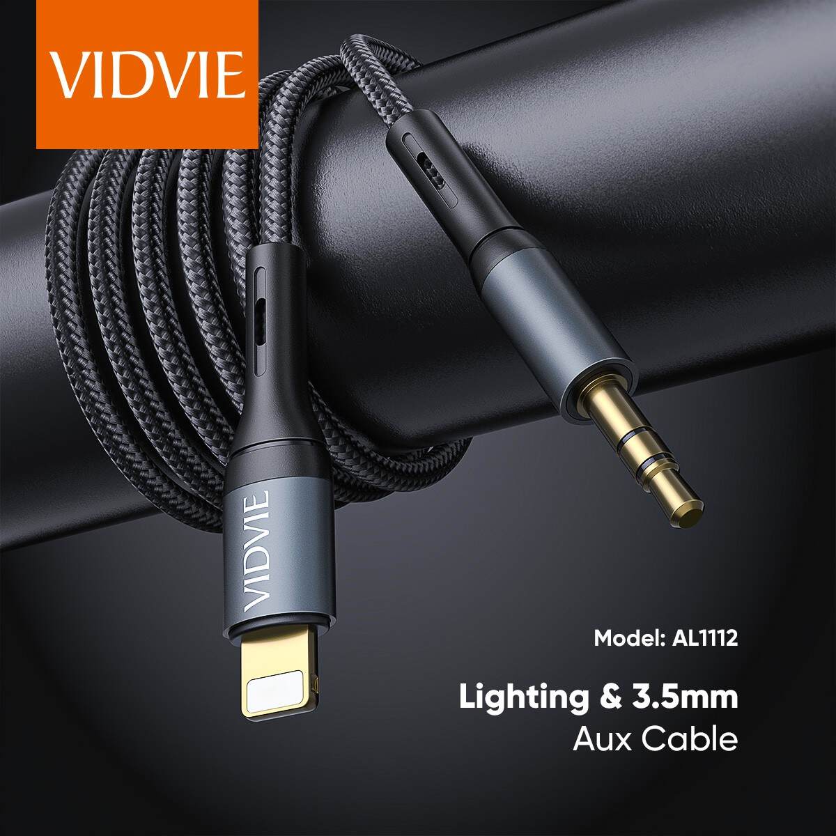 VIDVIE AL1112 Lightning till 3,5 mm AUX-kabel 1,8 m