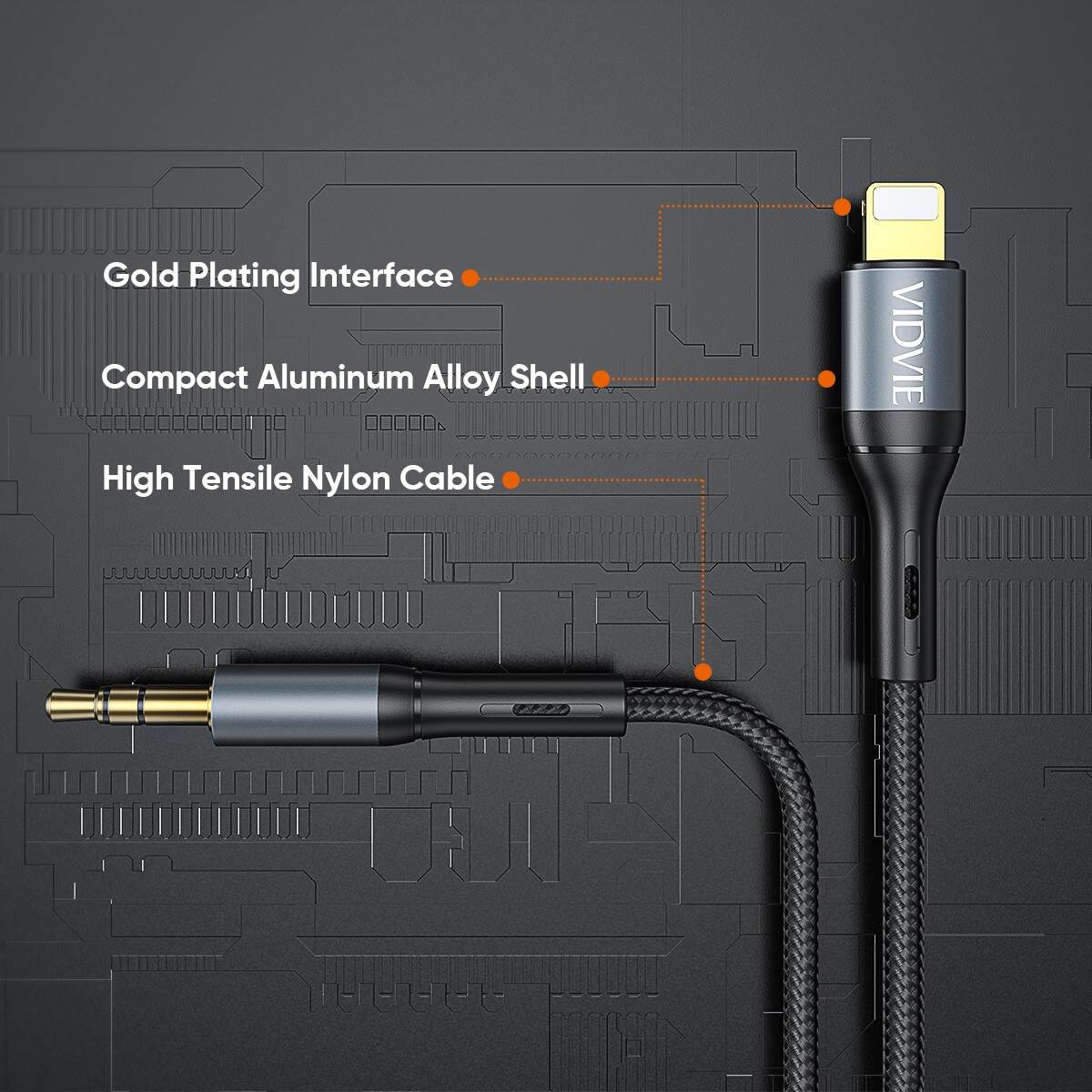 VIDVIE AL1112 Lightning till 3,5 mm AUX-kabel 1,8 m