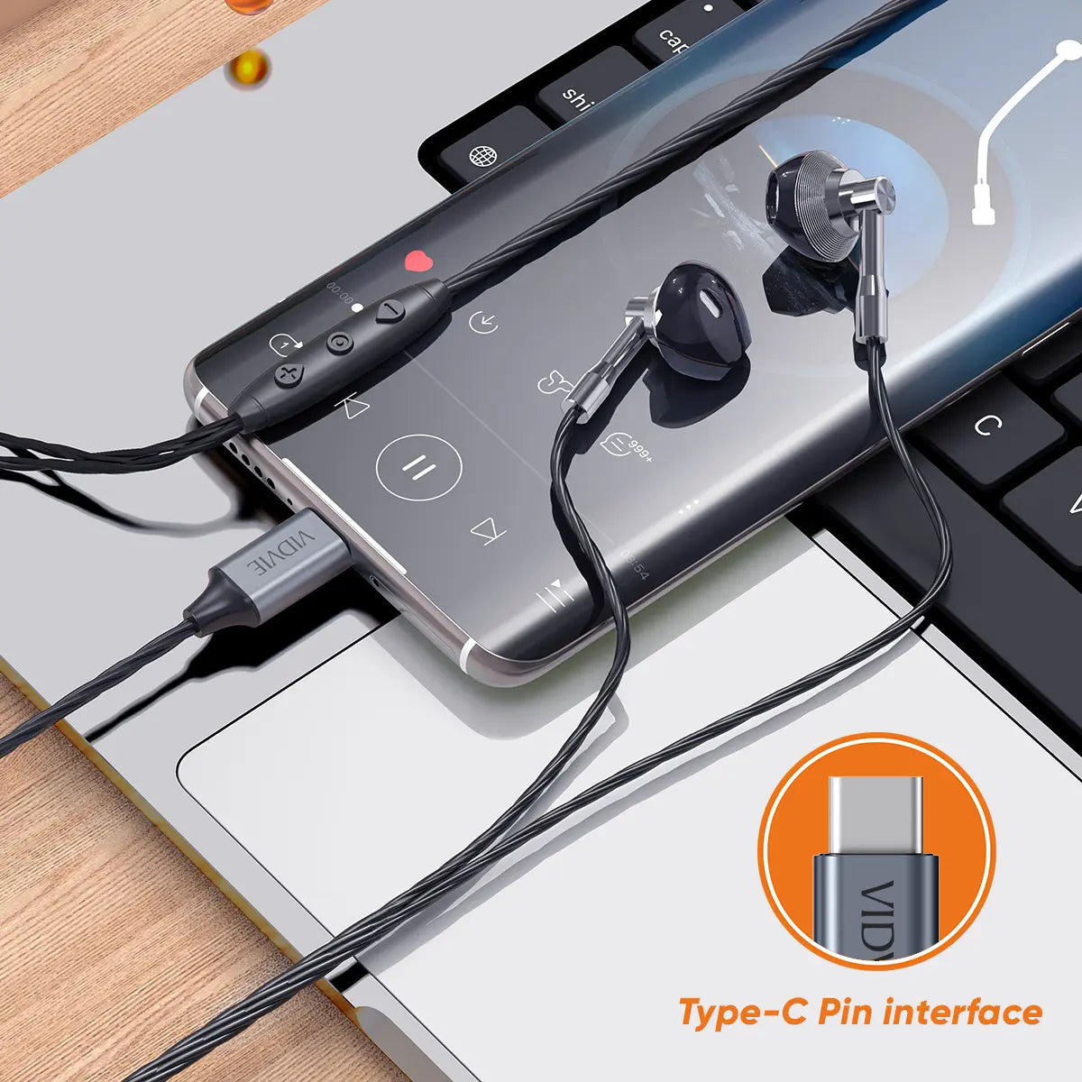 VIDVIE HS682 trådbundna USB-C hörlurar