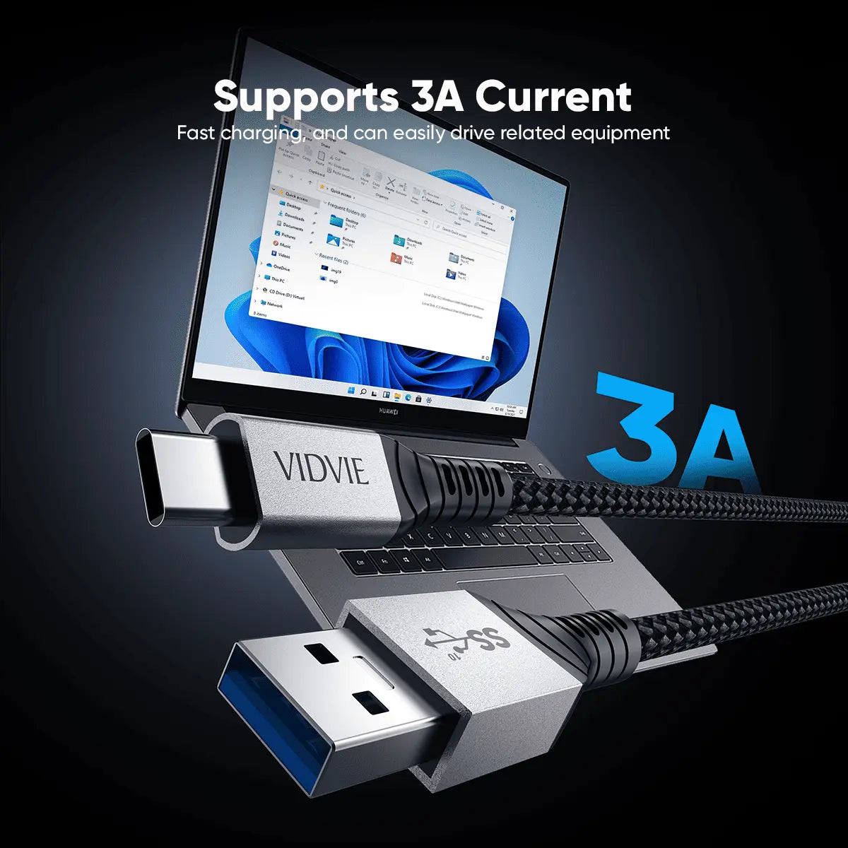 VIDVIE HD08 USB A till USB C kabel 1 m