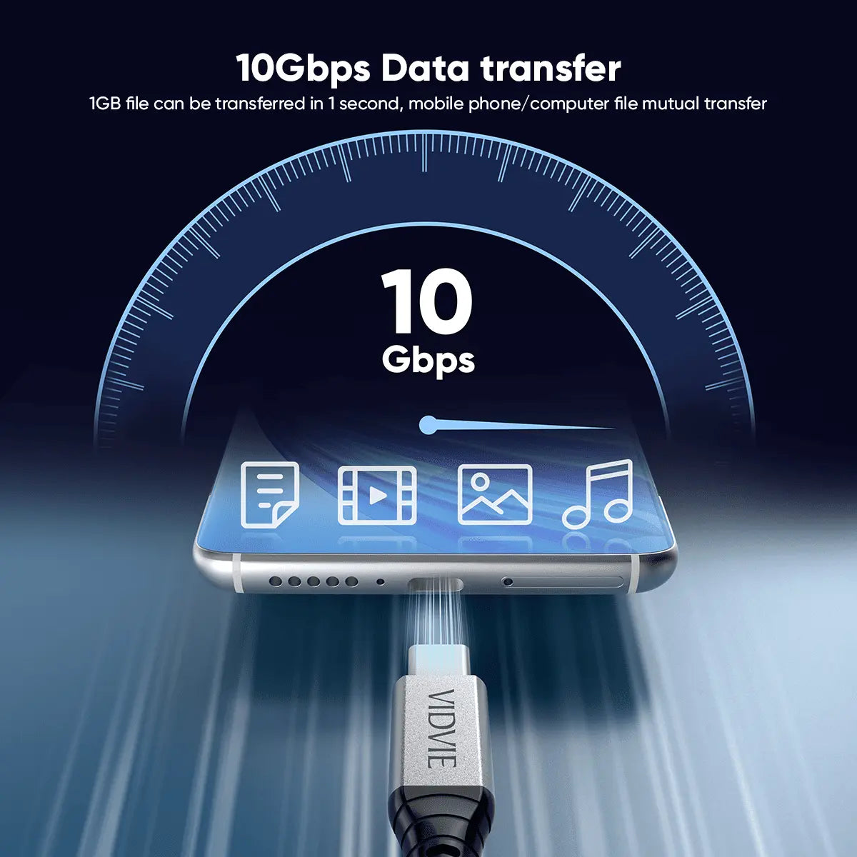 VIDVIE HD08 USB A till USB C kabel 1 m