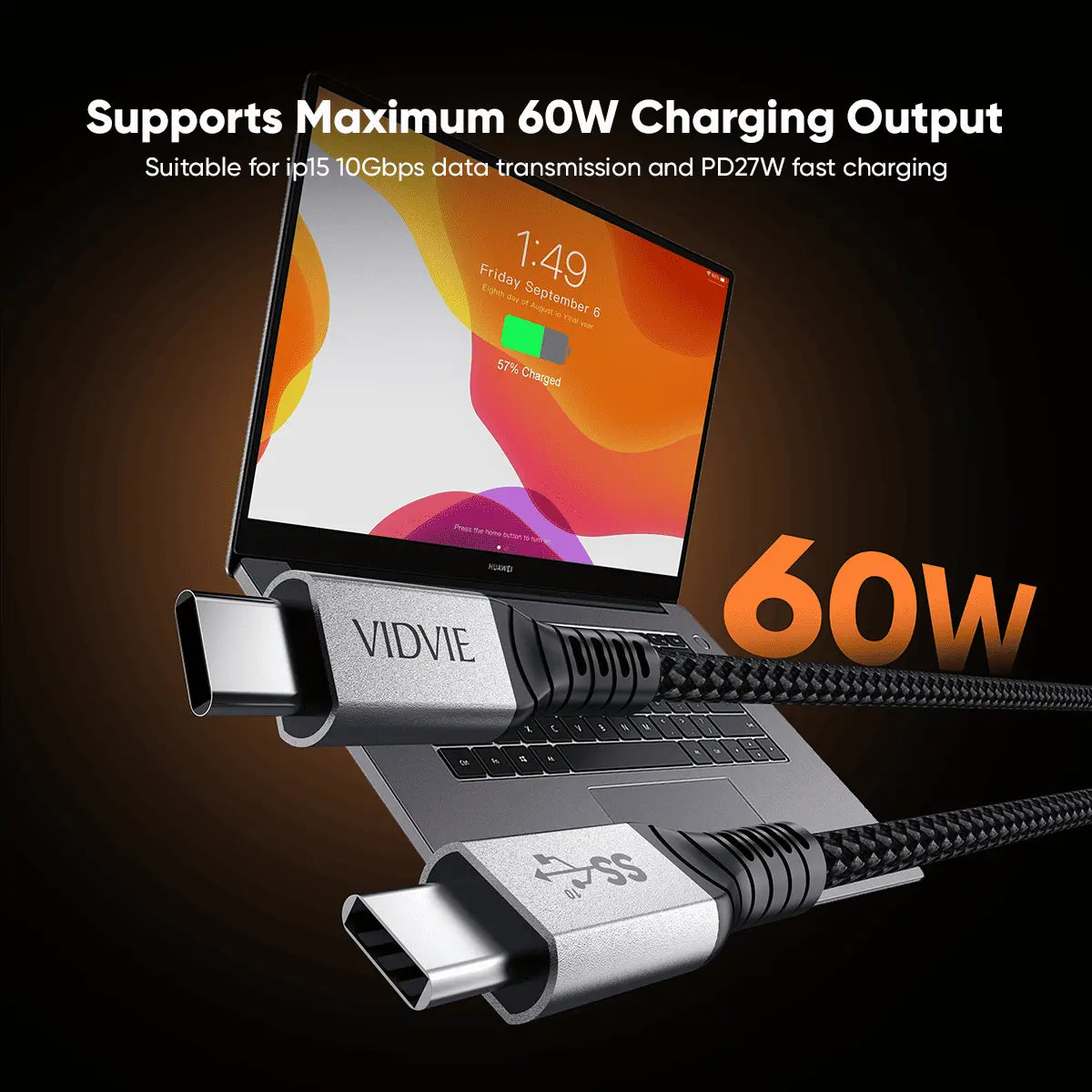 VIDVIE HD09 USB-C till USB-C USB 3.2 kabel