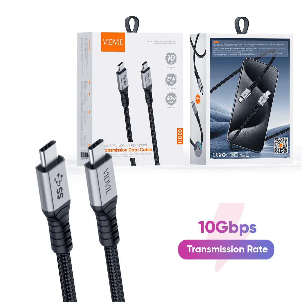VIDVIE HD09 USB-C till USB-C USB 3.2 kabel