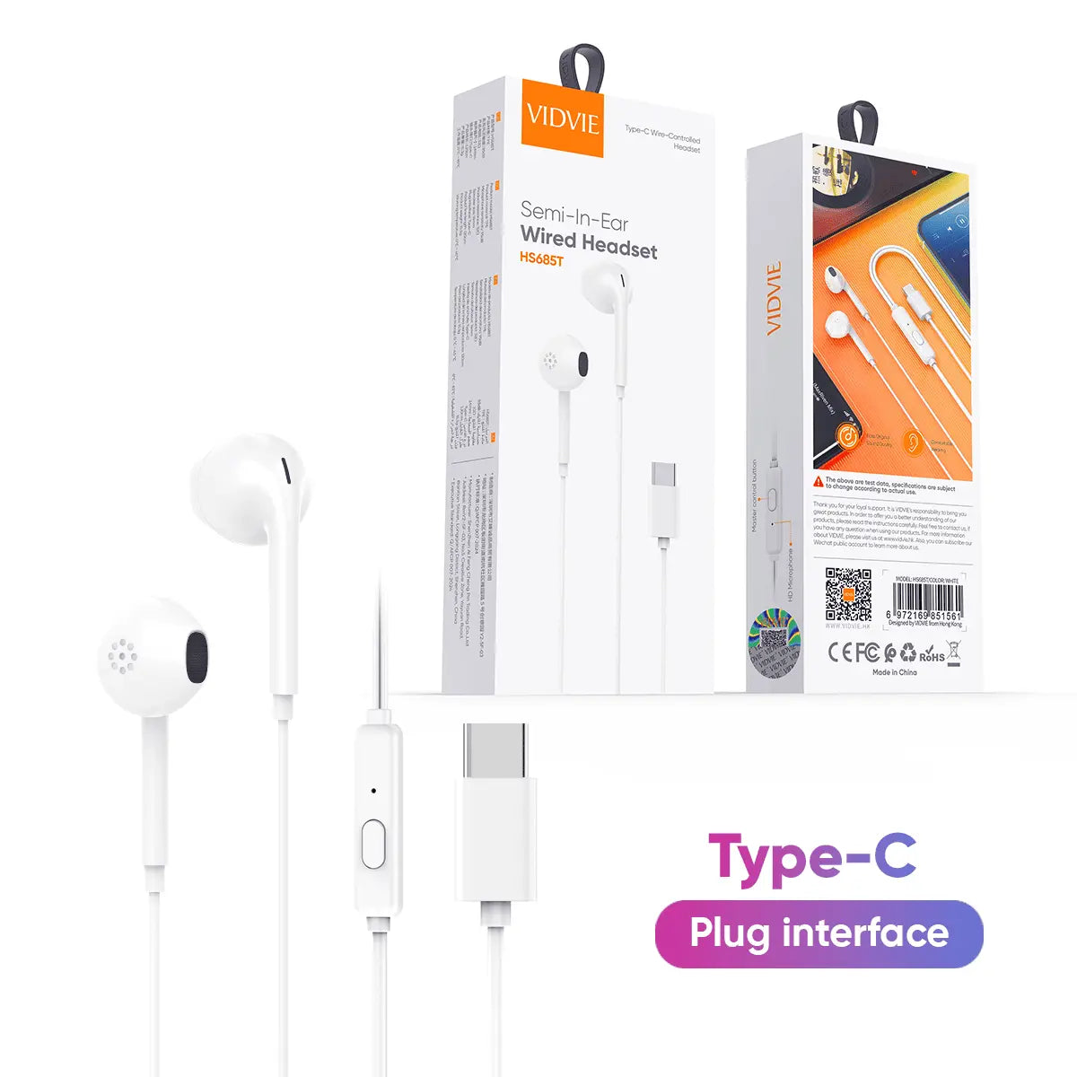 VIDVIE HS685T semi in ear hörlurar med USB C