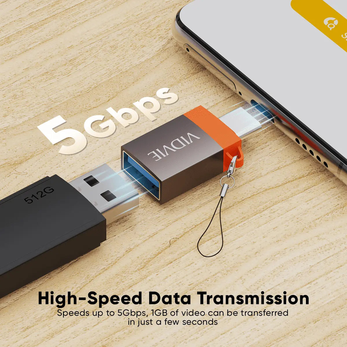 VIDVIE AL1129 USB-A till USB-C OTG-adapter