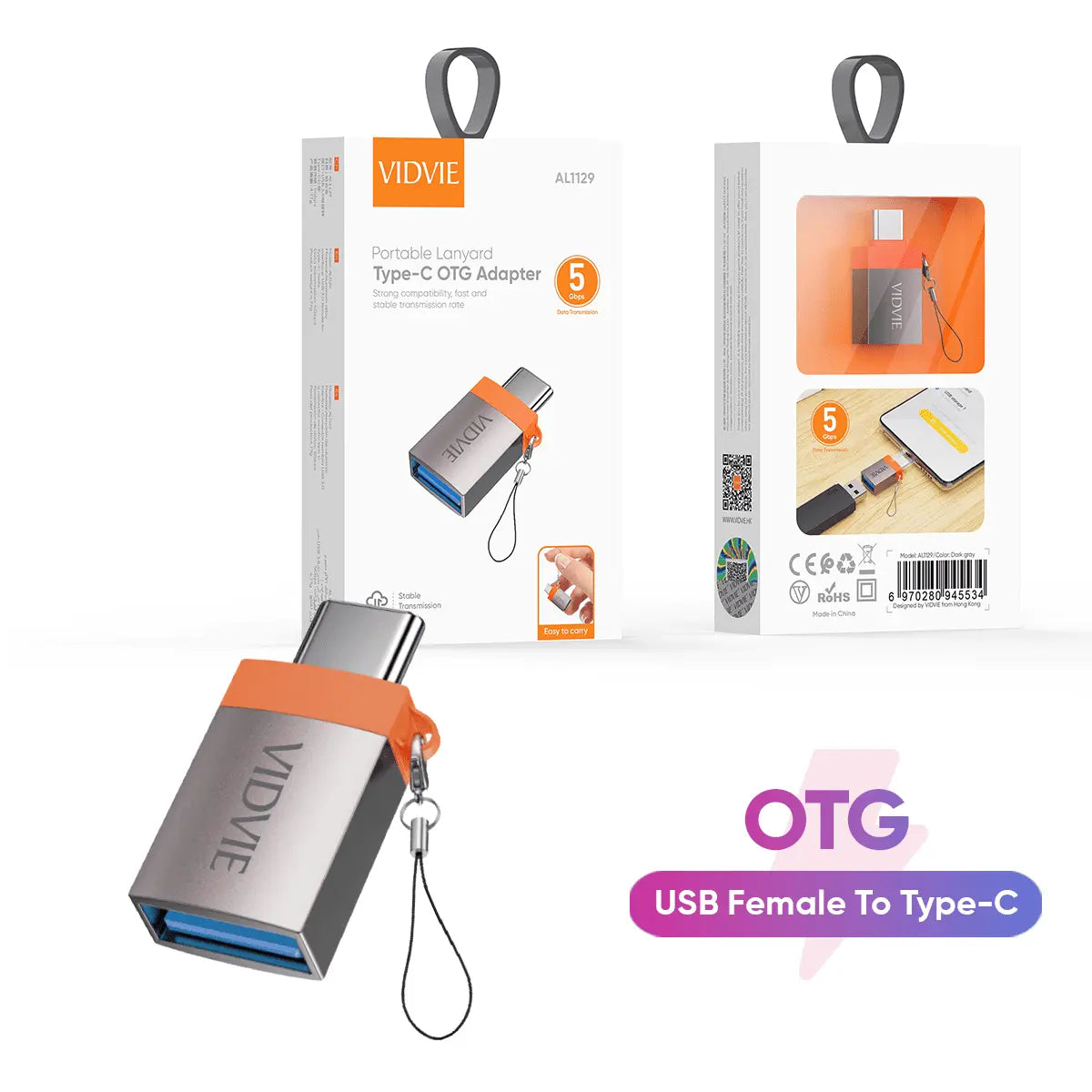 VIDVIE AL1129 USB-A till USB-C OTG-adapter