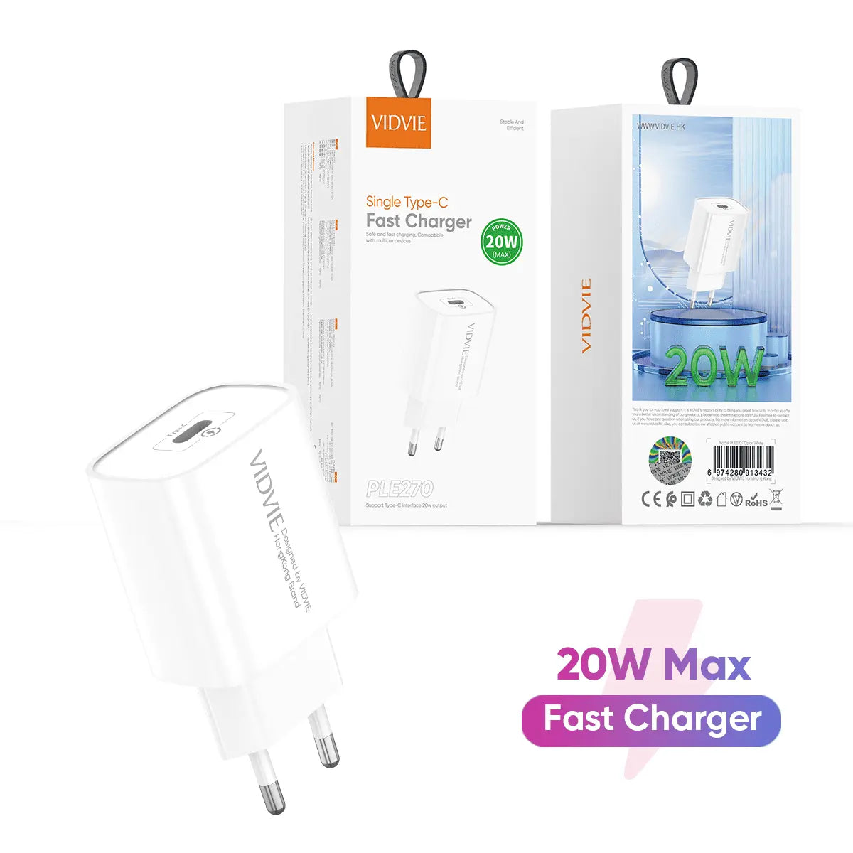 VIDVIE PLE270 USB C snabbladdare 20W