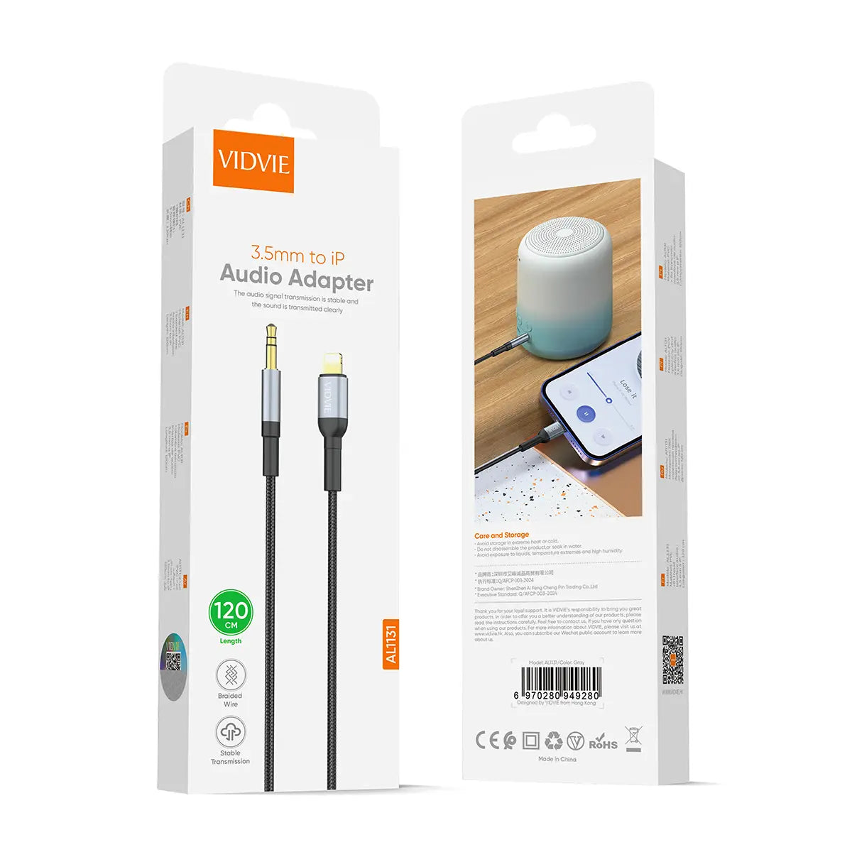 VIDVIE AL1131 USB C till 3,5 mm ljudkabel 1,2 m