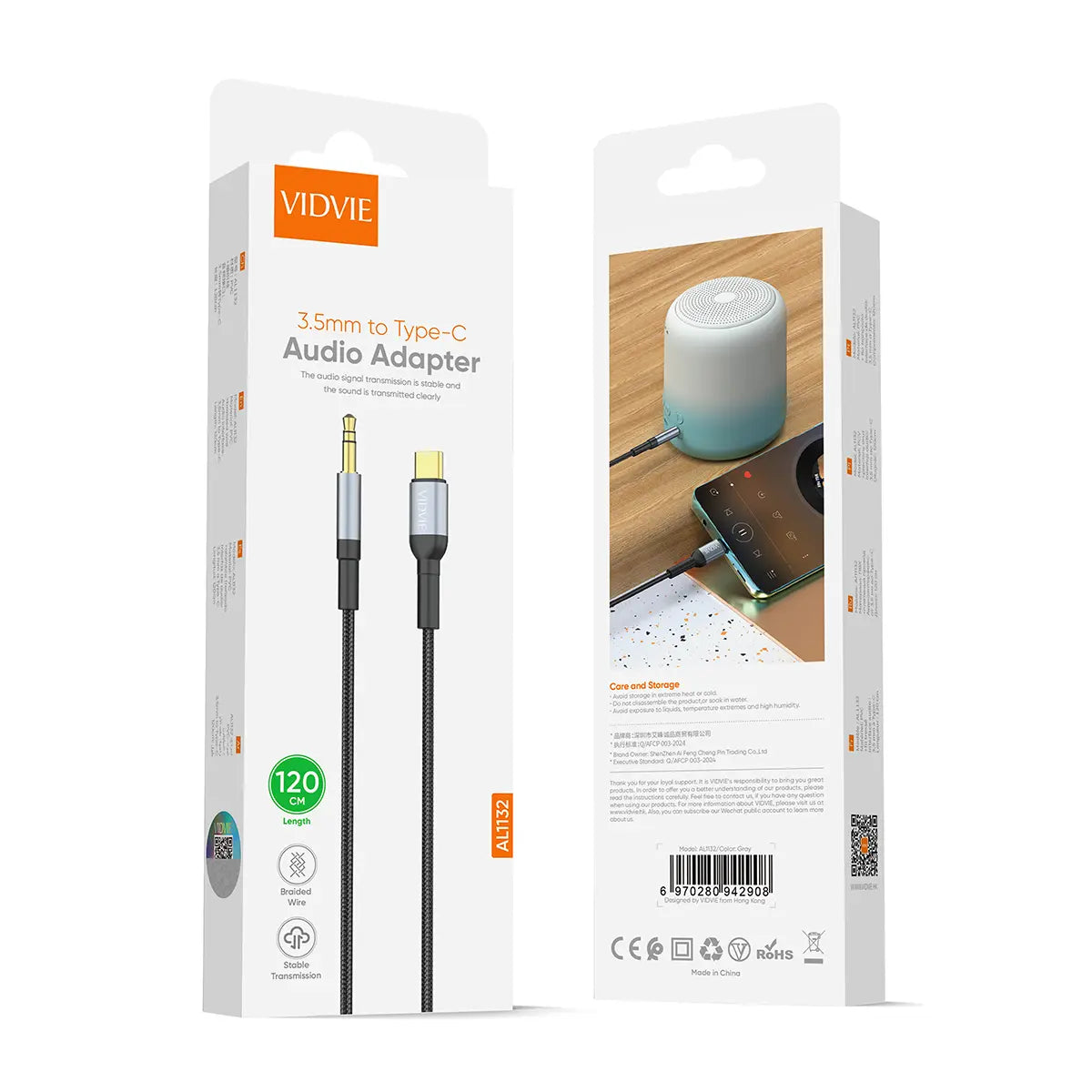 VIDVIE AL1132 Lightning till 3,5 mm ljudkabel 1,2 m