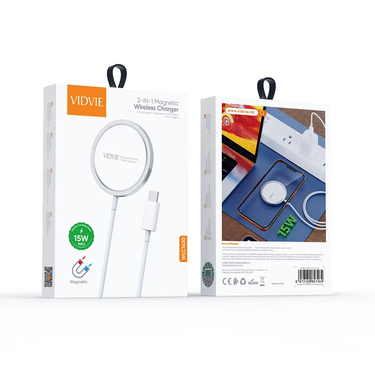 VIDVIE WLC1430 2 i 1 magnetisk trådlös laddare