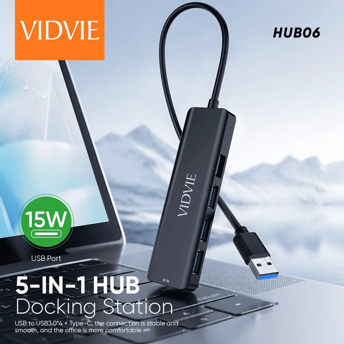 VIDVIE HUB06 5 i 1 USB A hubb