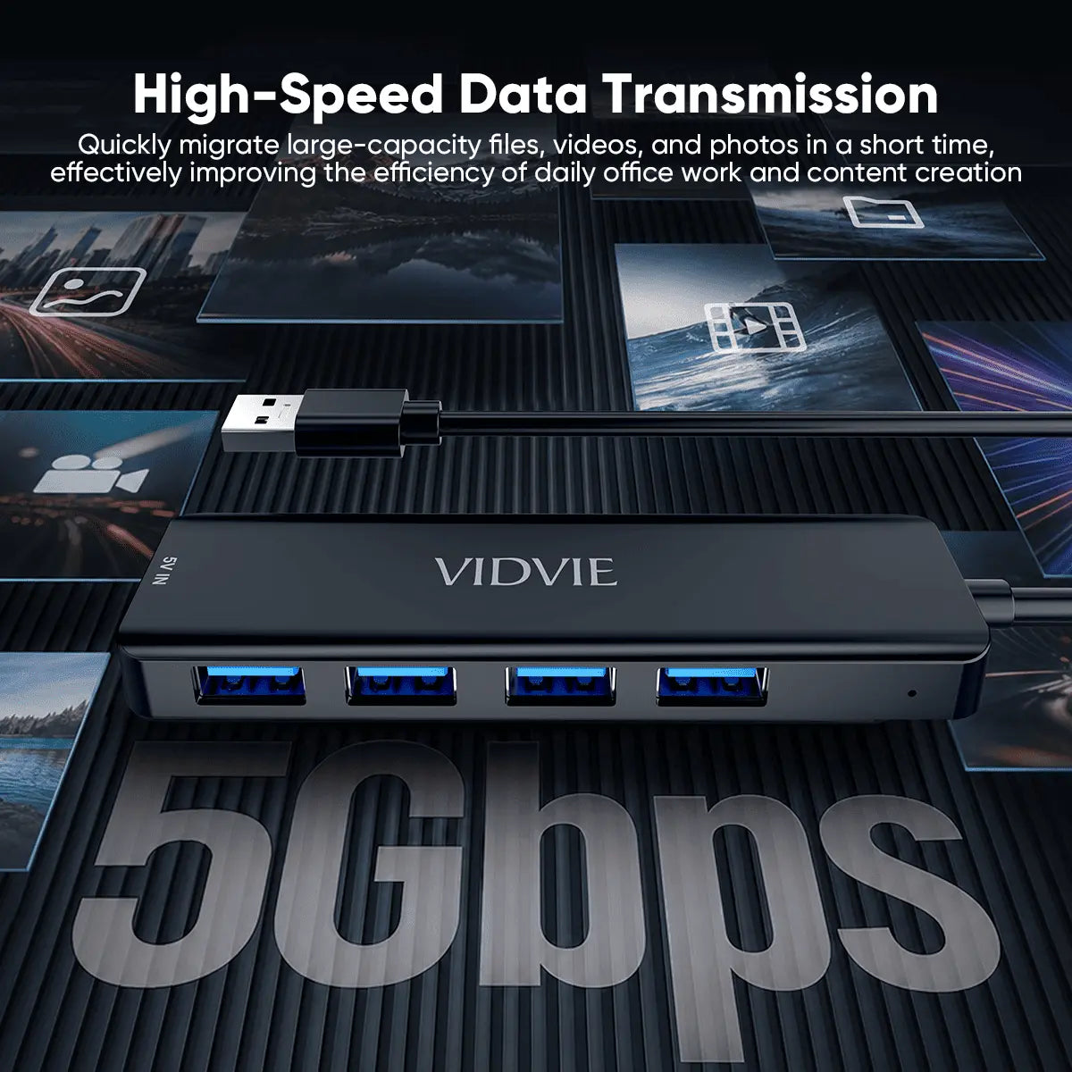 VIDVIE HUB06 5 i 1 USB A hubb