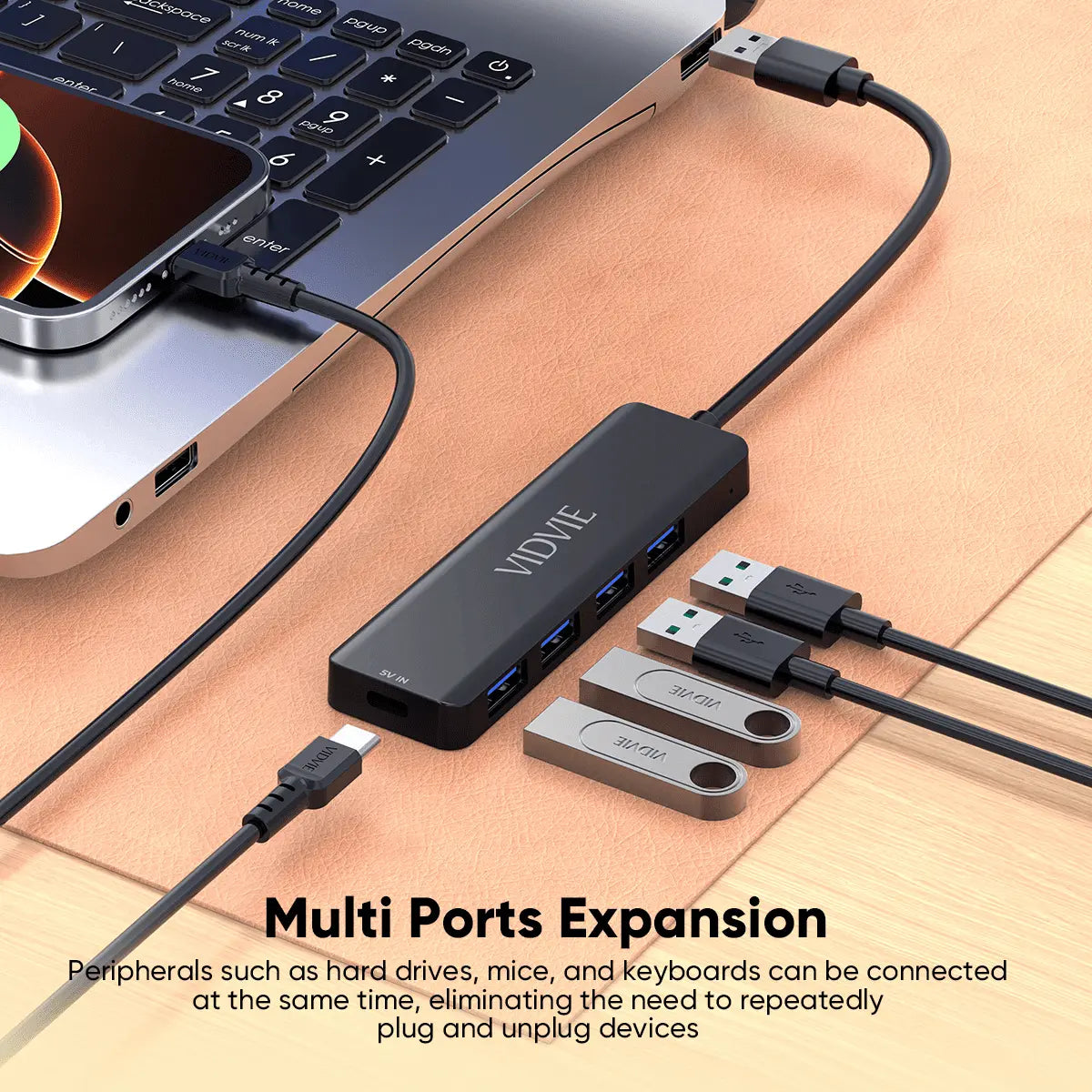 VIDVIE HUB06 5 i 1 USB A hubb